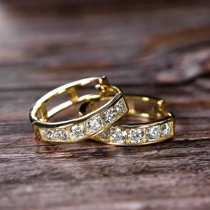 GRA Certified 0.48Ct Moissanite Hoop Earrings 14K Yellow Gold