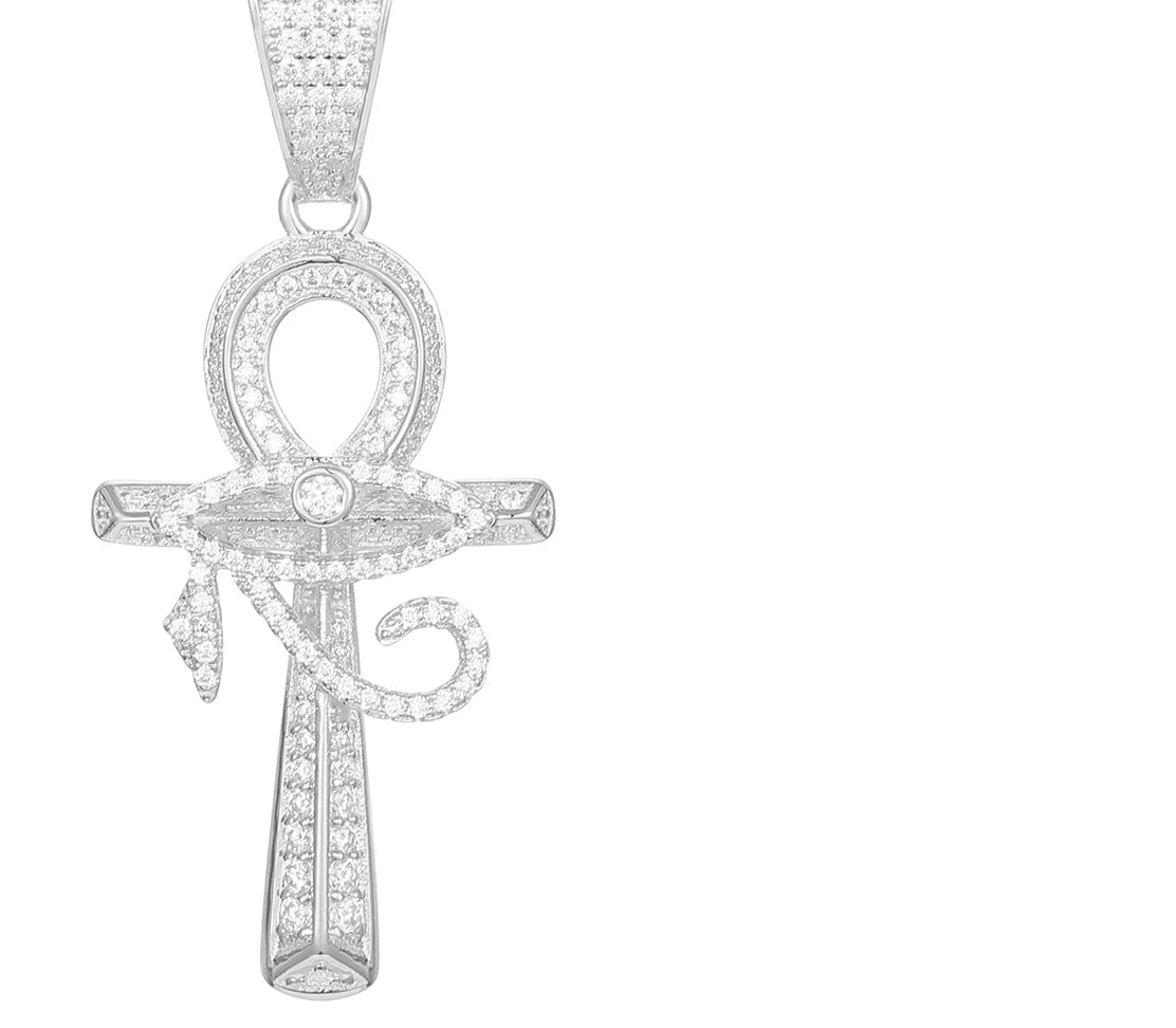 GRA Certified Iced Out  Moissanite Ankh Pendant 925 Sterling Silver