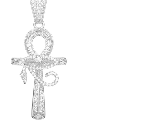 GRA Certified Iced Out  Moissanite Ankh Pendant 925 Sterling Silver