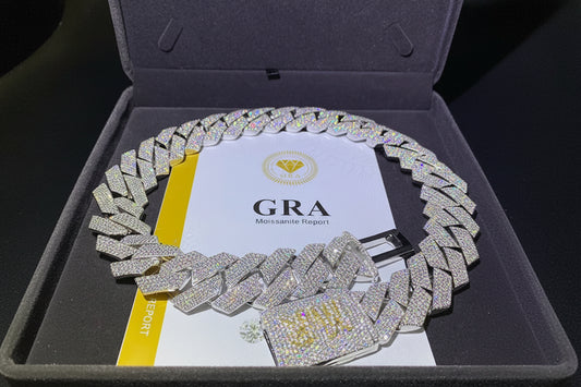 GRA Certified 23mm Ice Out Moissanite Cuban Link Chain D VVS1 925