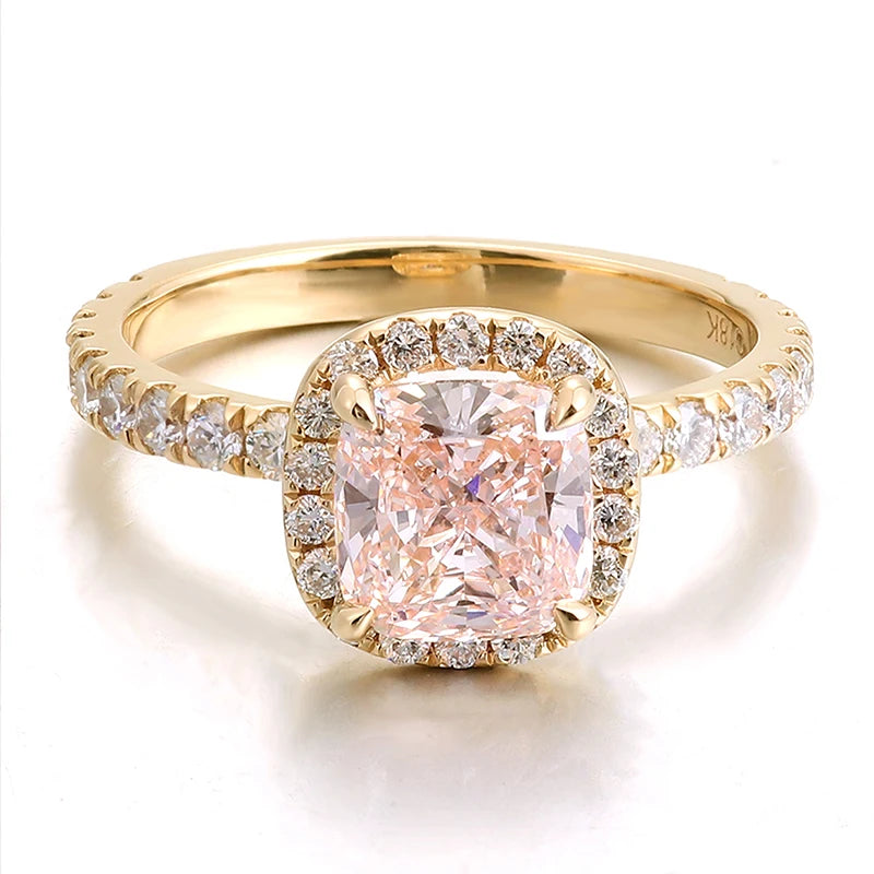 IGI Certified Pink Cushion Cut Diamond Halo Wedding Ring - GuardianAngel Jewels