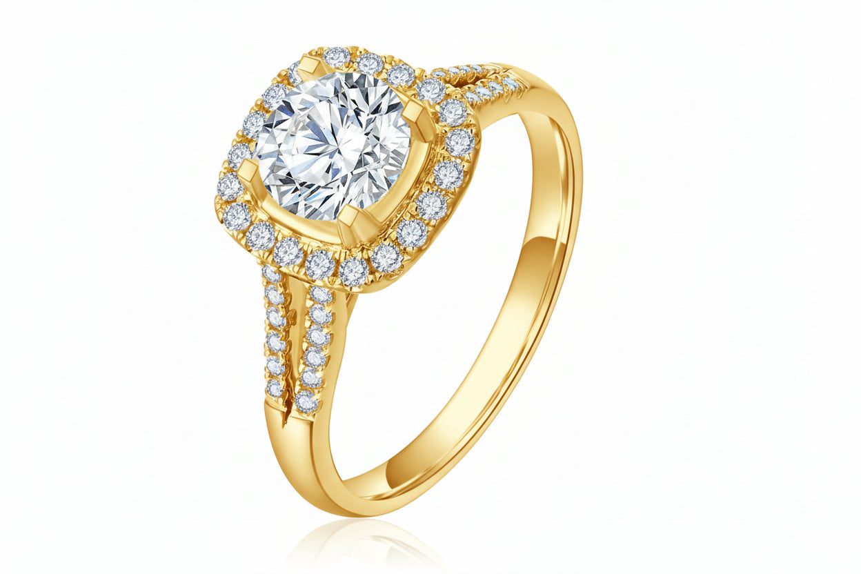 IGI Certified 18K Square Halo Diamond Wedding Ring - GuardianAngel Jewels