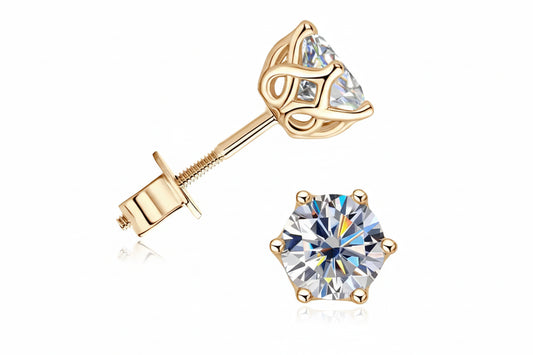 GRA Certified 1Ct Round Moissanite Screw Back Stud Earrings 10K Solid Gold