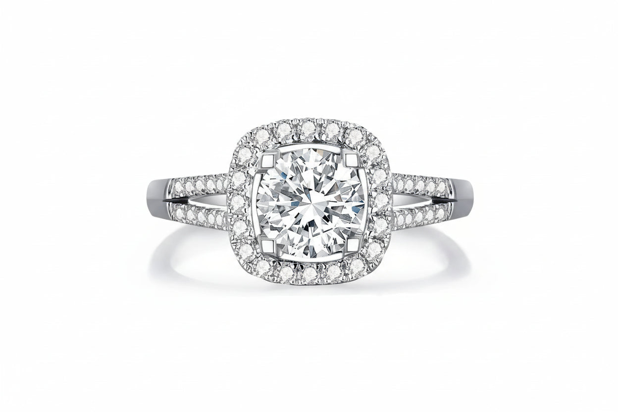 IGI Certified 18K Square Halo Diamond Wedding Ring - GuardianAngel Jewels