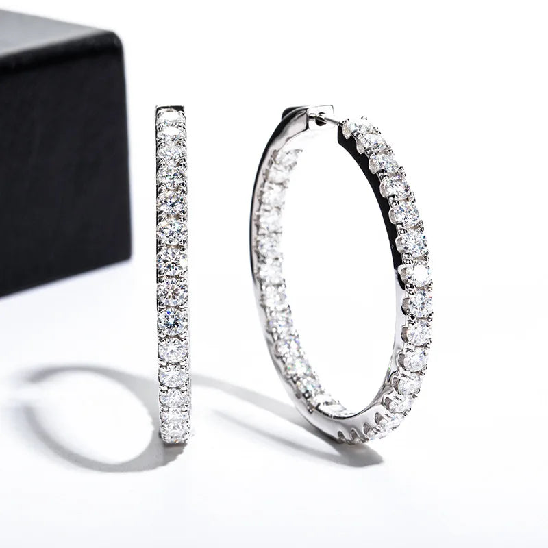 GRA Certified 5.6Ct Moissanite Hoop Huggies Earrings D VVS1 925