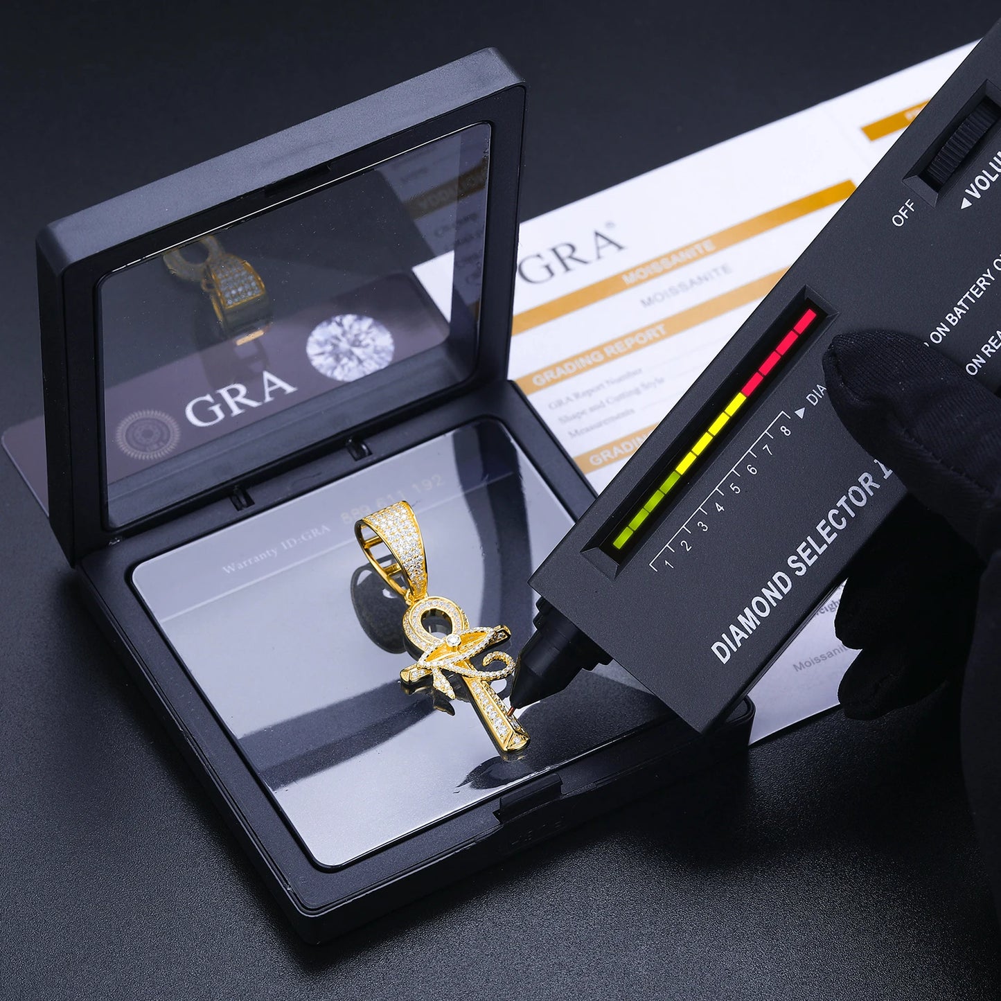 GRA Certified Iced Out  Moissanite Ankh Pendant 925 Sterling Silver