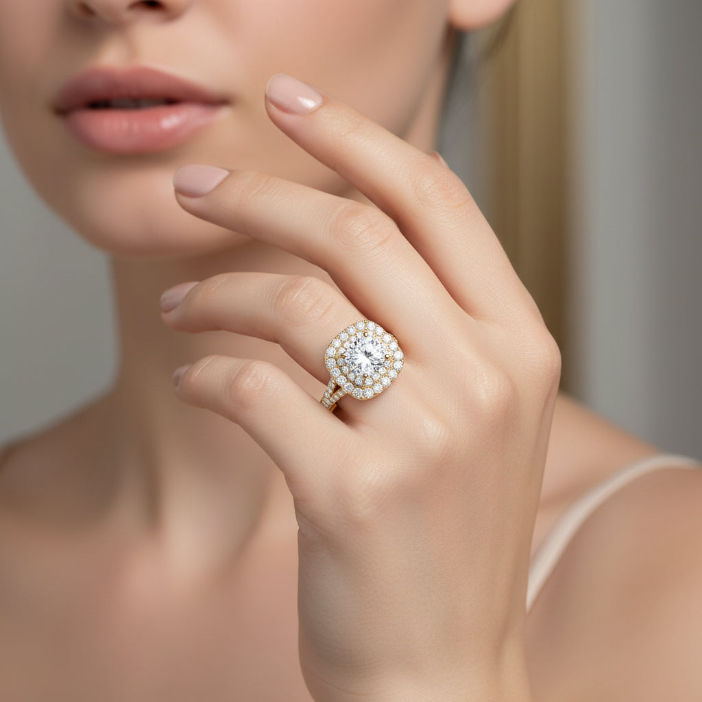 IGI Certified 18K Square Halo Diamond Wedding Ring - GuardianAngel Jewels