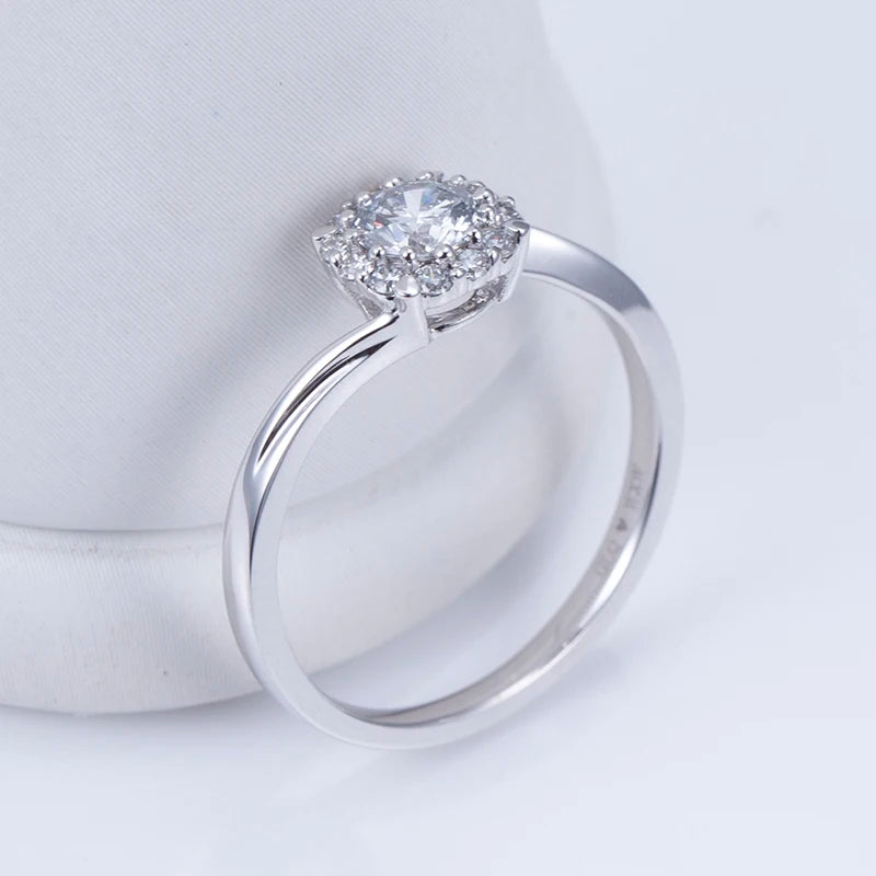 IGI Certified 0.5CT Diamond Halo Engagement  Ring Solid Gold 14K