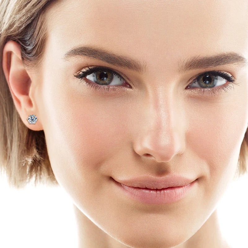 GRA Certified 1Ct Round Moissanite Screw Back Stud Earrings 10K Solid Gold