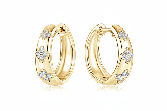 GRA Certified Moissanite Trio Flower Hoop Earrings 925 14K Gold Plated