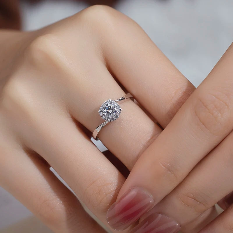 IGI Certified 0.5CT Diamond Halo Engagement  Ring Solid Gold 14K