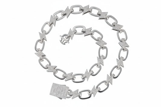 GRA Certified Iced Out Moissanite Lightning Bolt Cuban Link Chain D VVS1 925