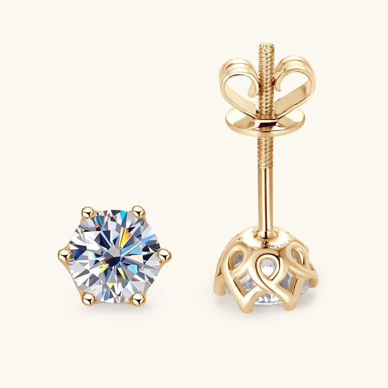 GRA Certified 1Ct Round Moissanite Screw Back Stud Earrings 10K Solid Gold