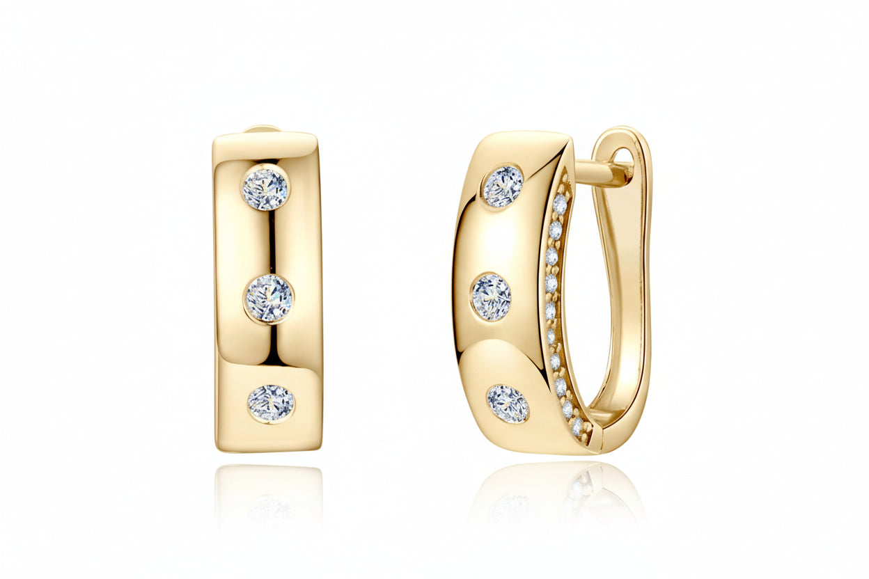 GRA Certified .32Ct Moissanite Hoop Clip D VVS1 10K Solid Gold Earrings