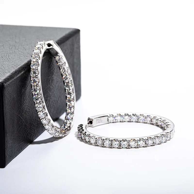 GRA Certified 5.6Ct Moissanite Hoop Huggies Earrings D VVS1 925