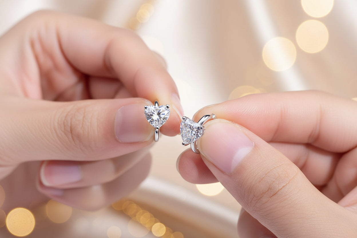 IGI Certified 1CT Diamond 18K White Gold Hoop Heart Earrings - GuardianAngel Jewels