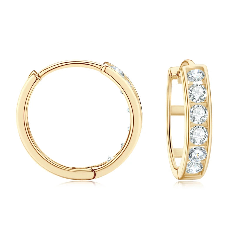 GRA Certified 0.48Ct Moissanite Hoop Earrings 14K Yellow Gold