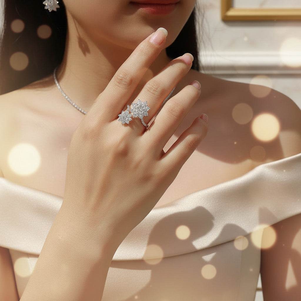 Dual Sunflower - Moissanite Engagement Ring - GuardianAngel Jewels