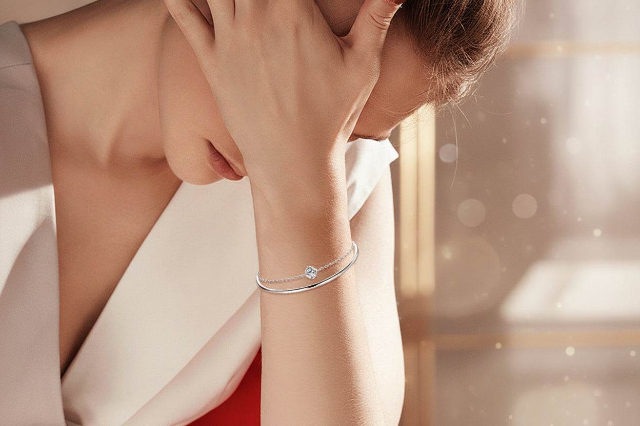 🥰 - Four Claw Single Stone Double layer Moissanite Bracelet - GuardianAngel Jewels
