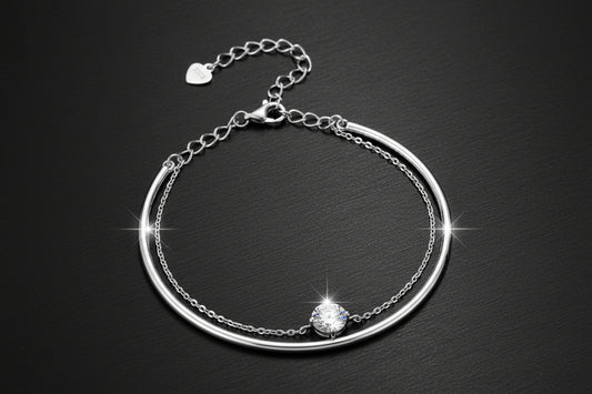 🥰 - Four Claw Single Stone Double layer Moissanite Bracelet