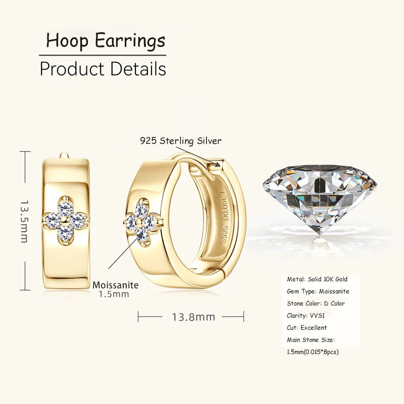 GRA Certified Round Moissanite Clover Hoop Huggie Earrings - GuardianAngel Jewels