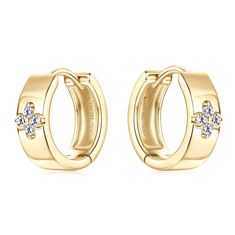 GRA Certified Round Moissanite Clover Hoop Huggie Earrings - GuardianAngel Jewels