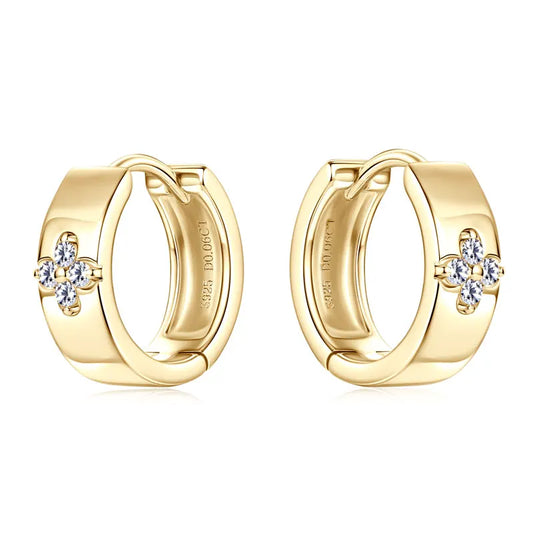 GRA Certified Round Moissanite Clover Hoop Huggie Earrings - GuardianAngel Jewels