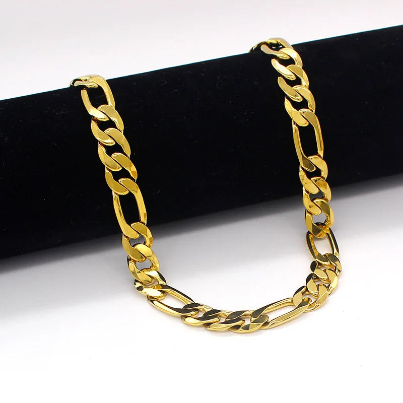 Luxury 24K 9999 Pure Gold real Figaro Chain Necklace 60CM - GuardianAngel Jewels