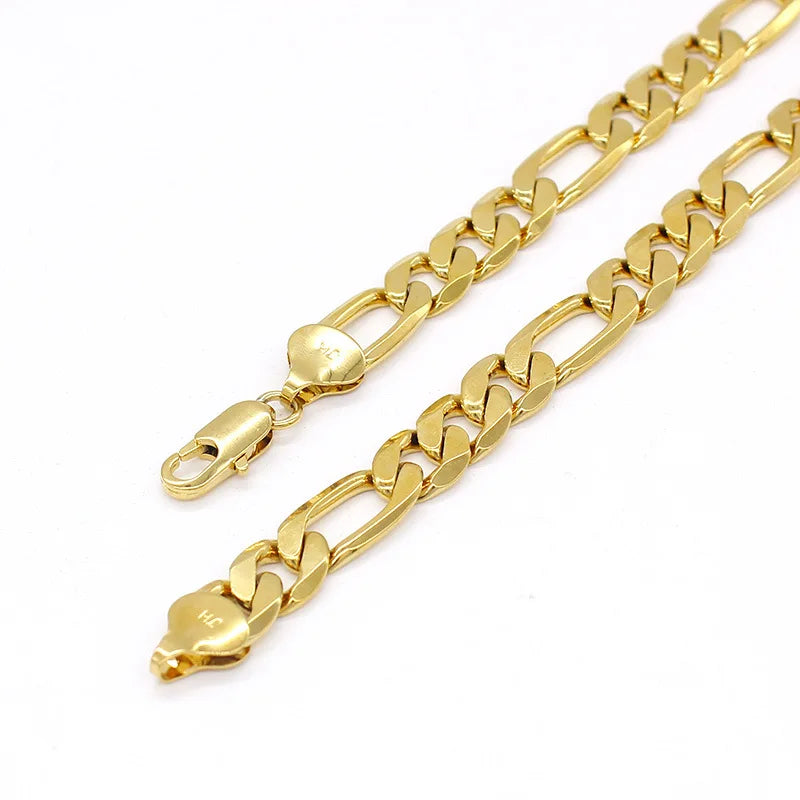 Luxury 24K 9999 Pure Gold real Figaro Chain Necklace 60CM - GuardianAngel Jewels