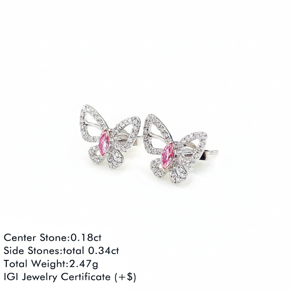 Pink Butterfly 18K White Gold Diamond Earrings - GuardianAngel Jewels
