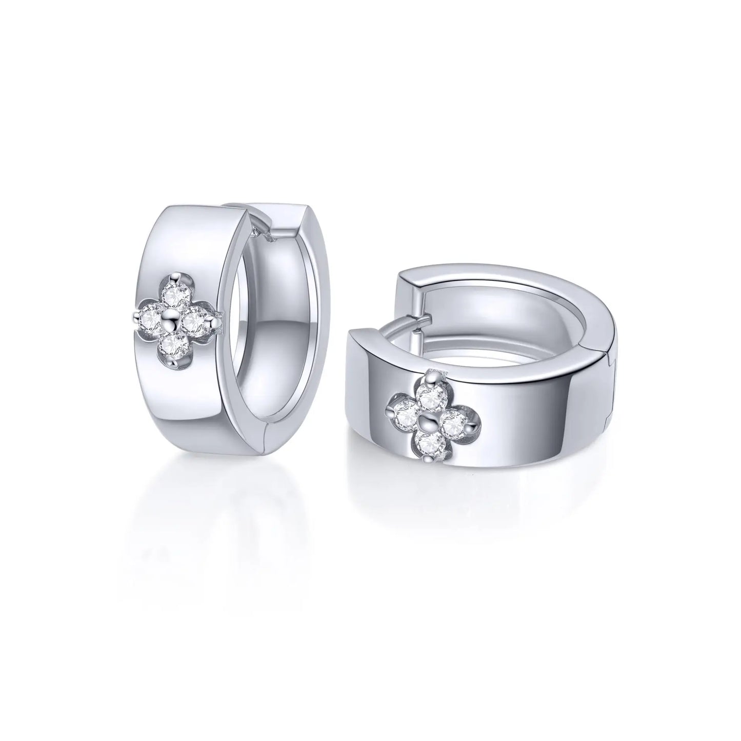 GRA Certified Round Moissanite Clover Hoop Huggie Earrings - GuardianAngel Jewels