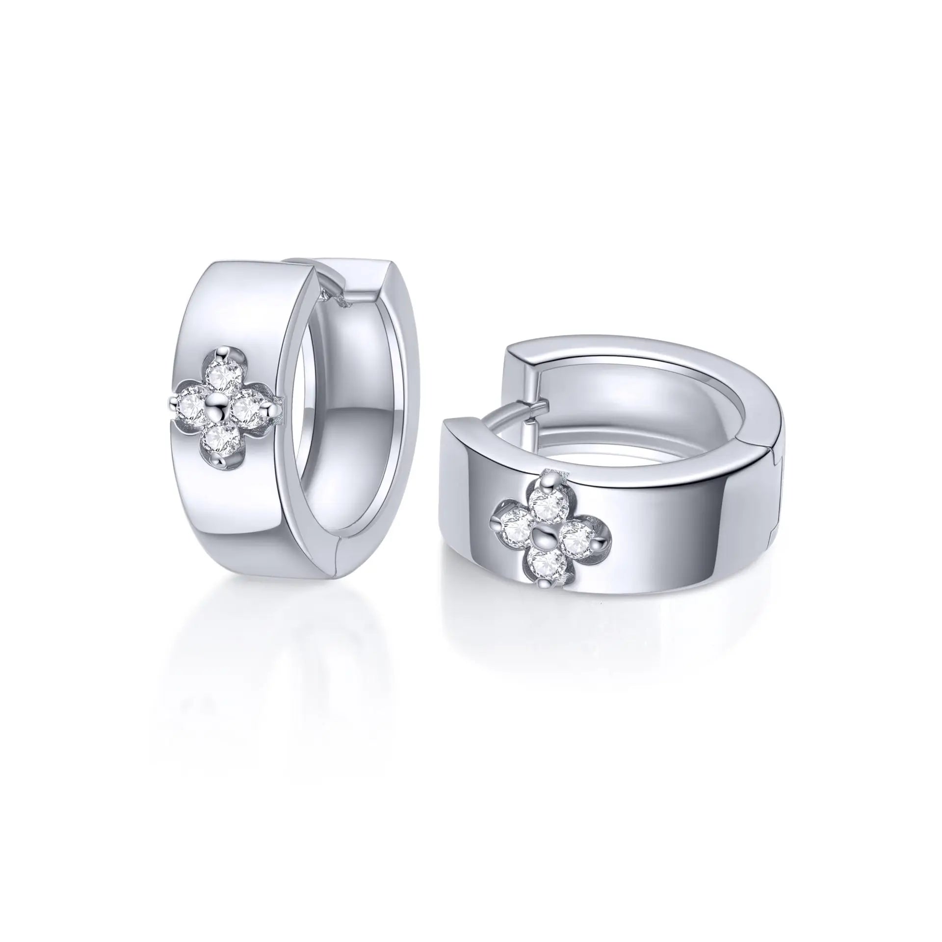 GRA Certified Round Moissanite Clover Hoop Huggie Earrings - GuardianAngel Jewels