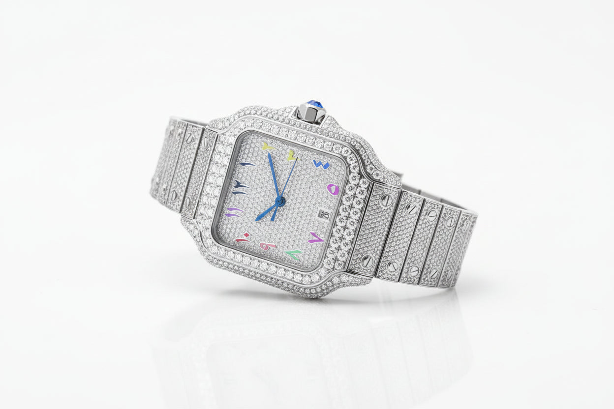 GRA Certified Iced Out Rainbow SEAKOSS Moissanite Watch D VVS1