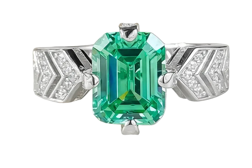 Rectangular Emerald Wedding Ring Sterling Silver - GuardianAngel Jewels