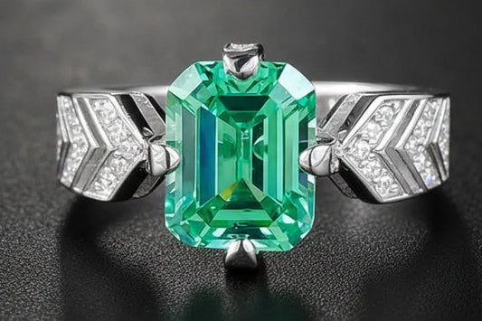 Rectangular Emerald - Wedding Ring Sterling Silver