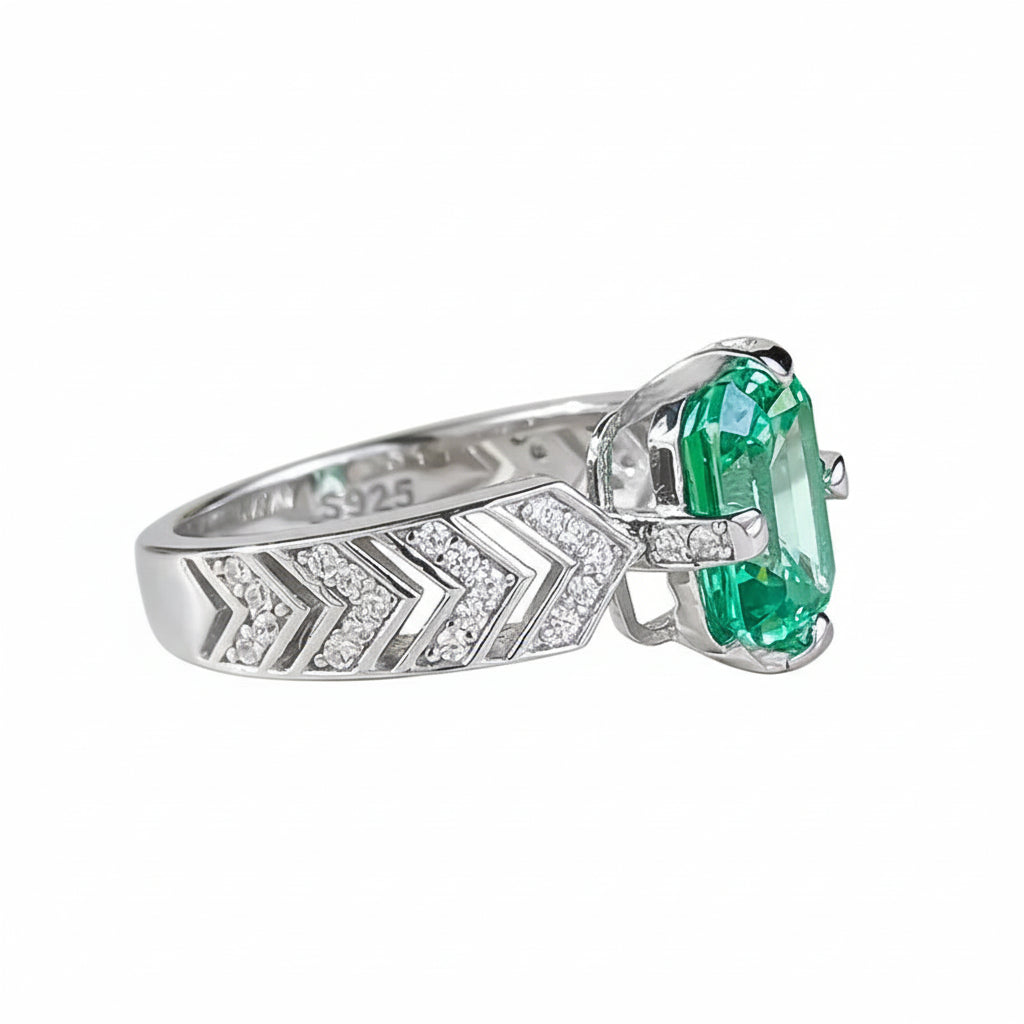 Rectangular Emerald Wedding Ring Sterling Silver - GuardianAngel Jewels