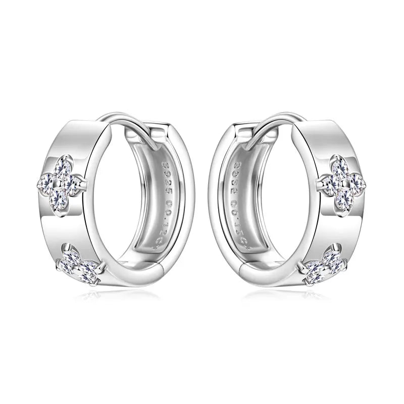 GRA Certified Round Moissanite Clover Hoop Huggie Earrings - GuardianAngel Jewels