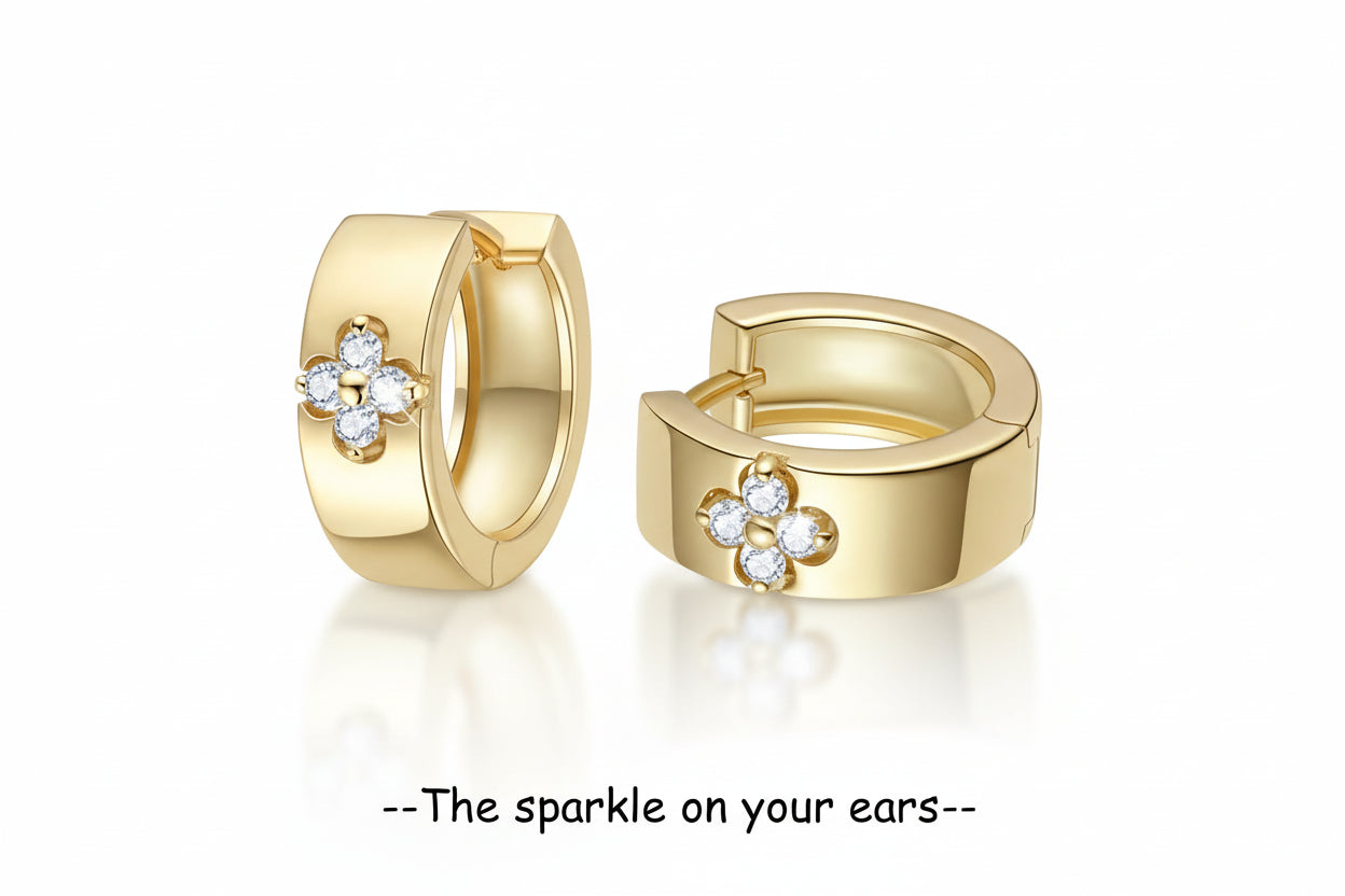 GRA Certified Round Moissanite Clover Hoop Huggie Earrings - GuardianAngel Jewels