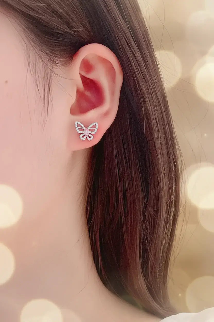 Pink Butterfly 18K White Gold Diamond Earrings - GuardianAngel Jewels