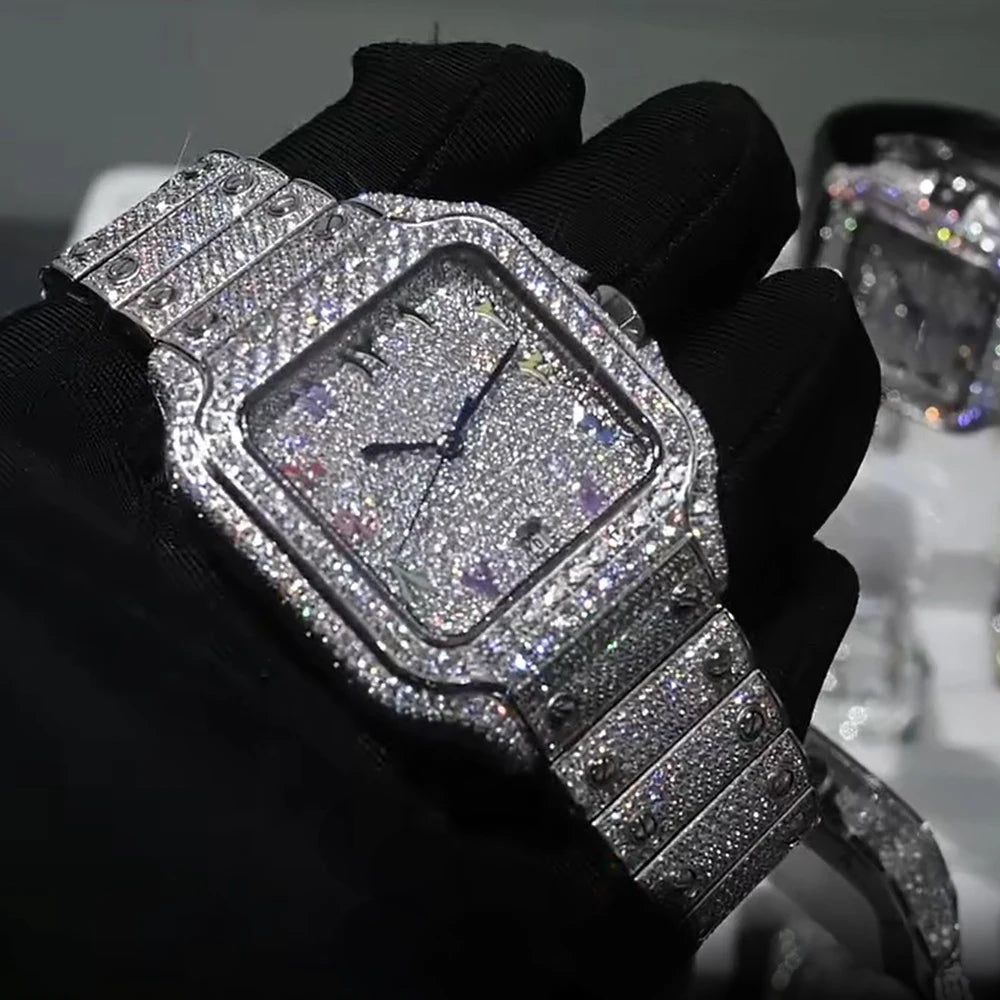 GRA Certified Iced Out Rainbow SEAKOSS Moissanite Watch D VVS1