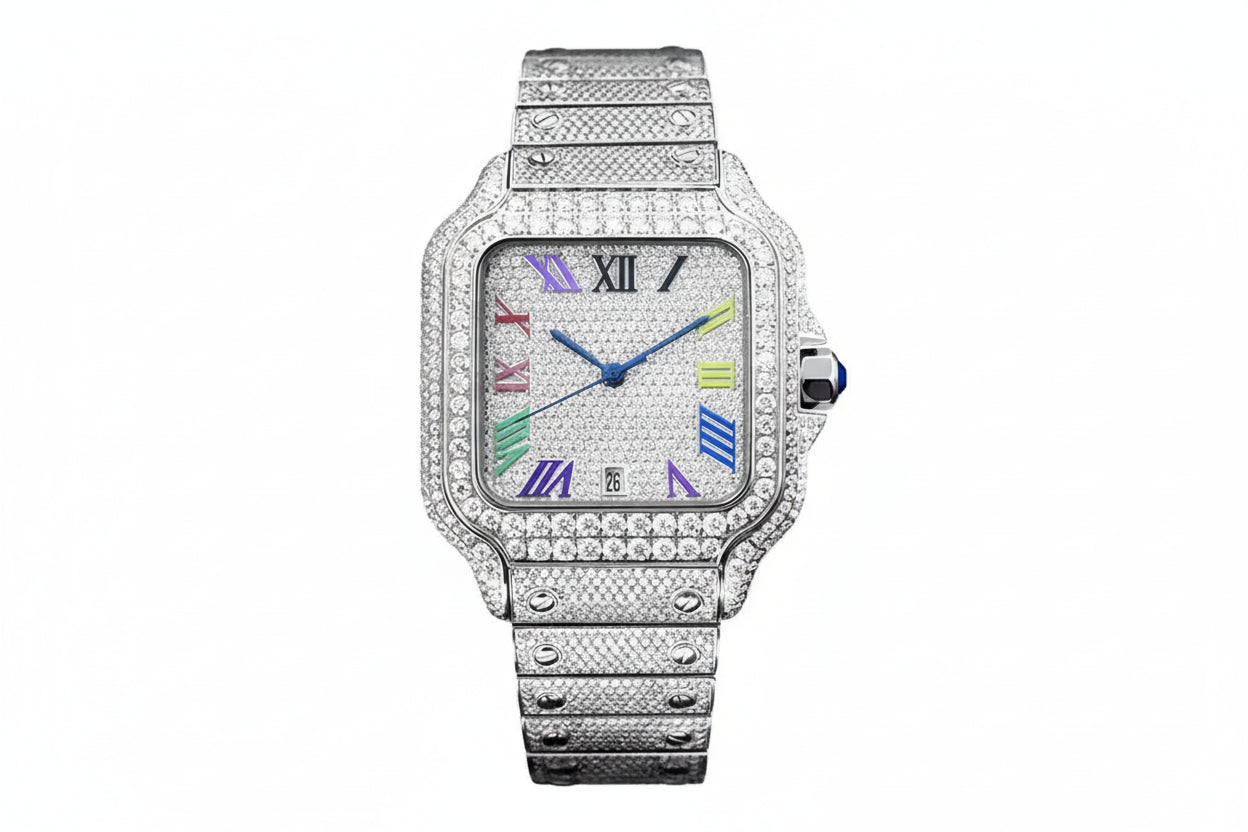 GRA Certified Iced Out Rainbow SEAKOSS Moissanite Watch D VVS1