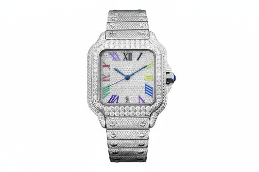 GRA Certified Iced Out Rainbow SEAKOSS Moissanite Watch D VVS1