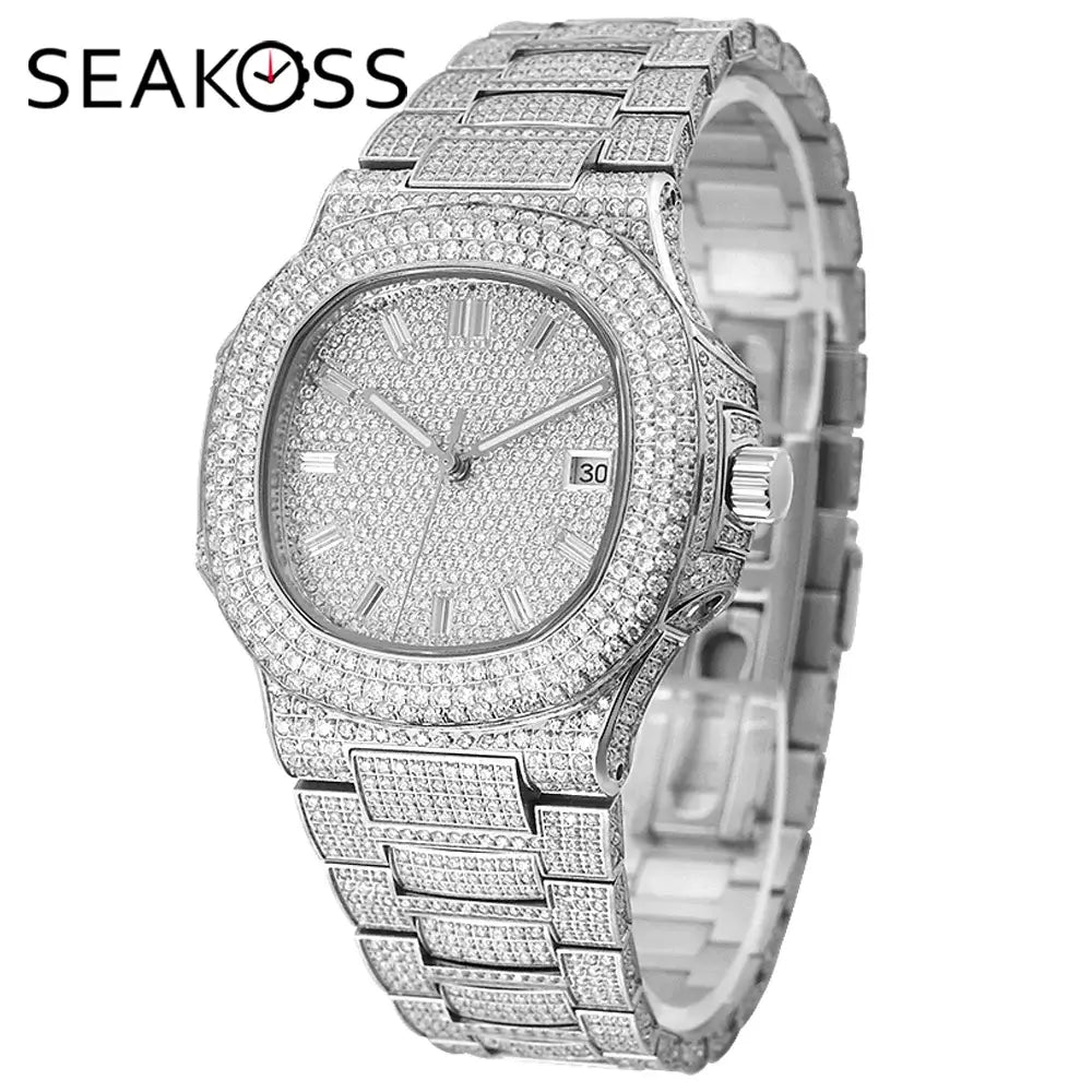 SEAKOSS Full Iced Out Moissanite Luxury Watch for Men - GuardianAngel Jewels