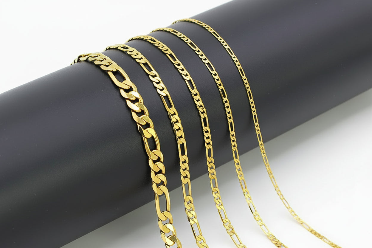 Luxury 24K 9999 Pure Gold real Figaro Chain Necklace 60CM - GuardianAngel Jewels