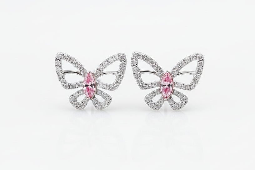 Pink Butterfly 18K White Gold Diamond Earrings - GuardianAngel Jewels