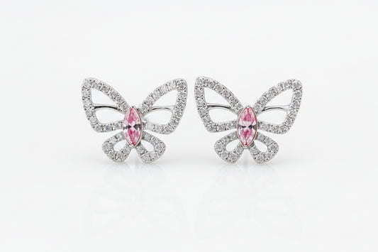 Pink Butterfly 18K White Gold Diamond Earrings - GuardianAngel Jewels