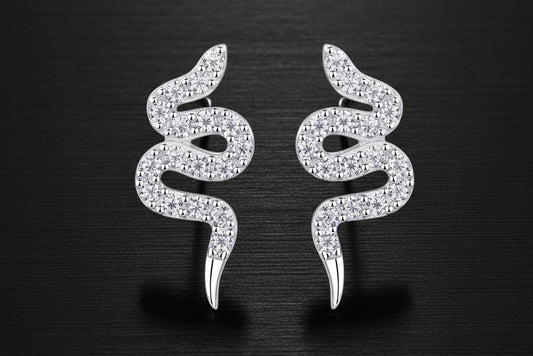Silver Snakes - Moissanite Silver Stud Earrings - plated Platinum