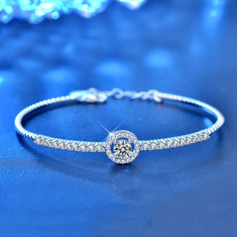 Moissanite Round Bag Bracelet Sterling Silver