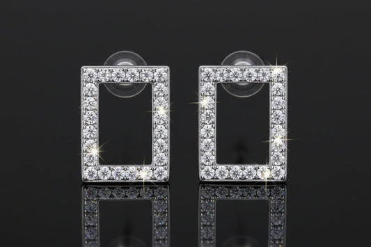 Rectangular - Moissanite Earrings Sterling Silver Platinum Plated