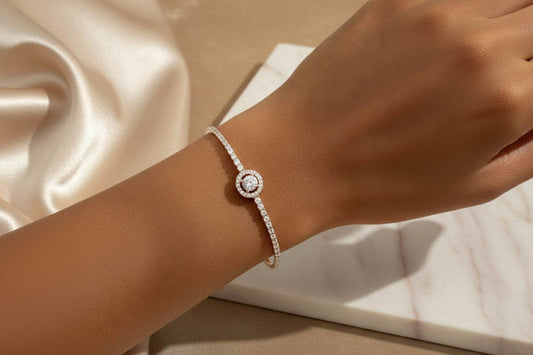 Adore - Moissanite Round Bag Bracelet Sterling Silver - GuardianAngel Jewels